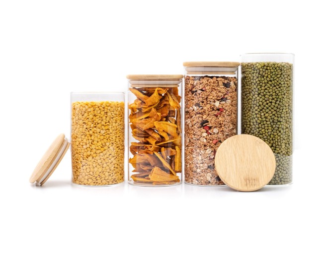 Bocaux de conservation ronds avec couvercles en bambou, lot de 4, 800 ml