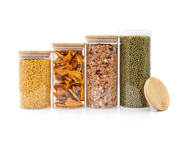 Bocaux de conservation ronds avec couvercles en bambou, lot de 4, 800 ml