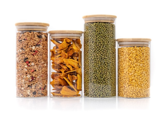 Round storage jars with bamboo lids, set of 4, 800ml