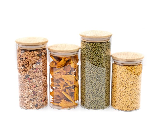 Bocaux de conservation ronds avec couvercles en bambou, lot de 4, 800 ml