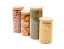 Round storage jars with bamboo lids, set of 4, 800ml