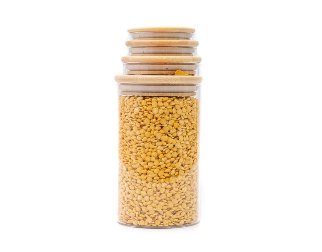 Round storage jars with bamboo lids, set of 4, 800ml