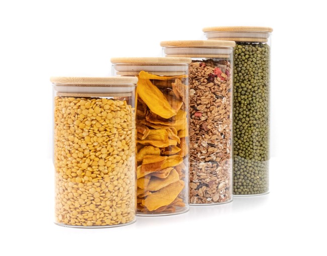 Bocaux de conservation ronds avec couvercles en bambou, lot de 4, 800 ml