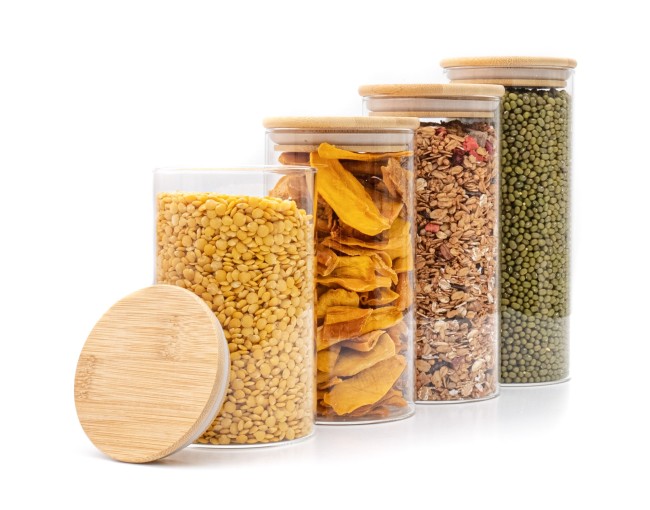 Bocaux de conservation ronds avec couvercles en bambou, lot de 4, 800 ml