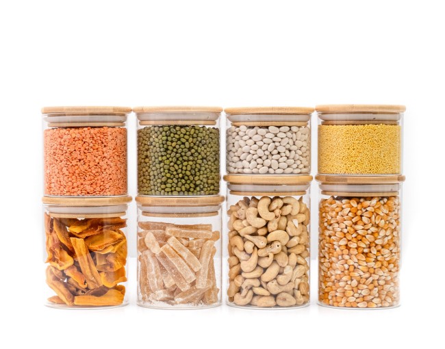 Round storage jars with bamboo lids, set of 4, 800ml