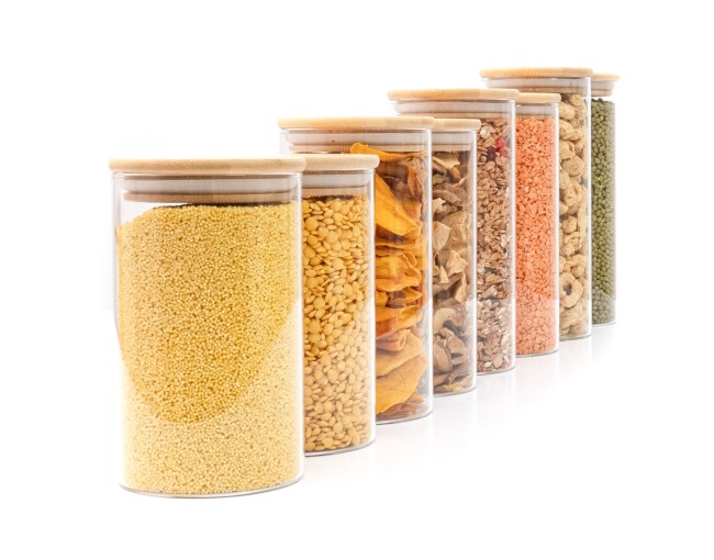 Barattoli rotondi con coperchio in bambù, set da 4, 800 ml