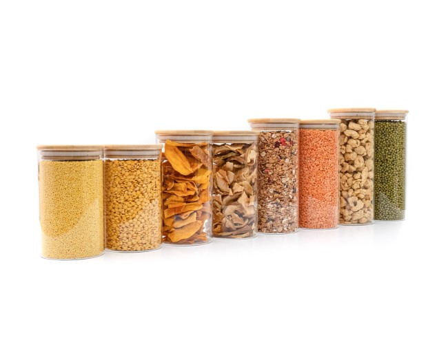 Barattoli rotondi con coperchio in bambù, set da 4, 800 ml