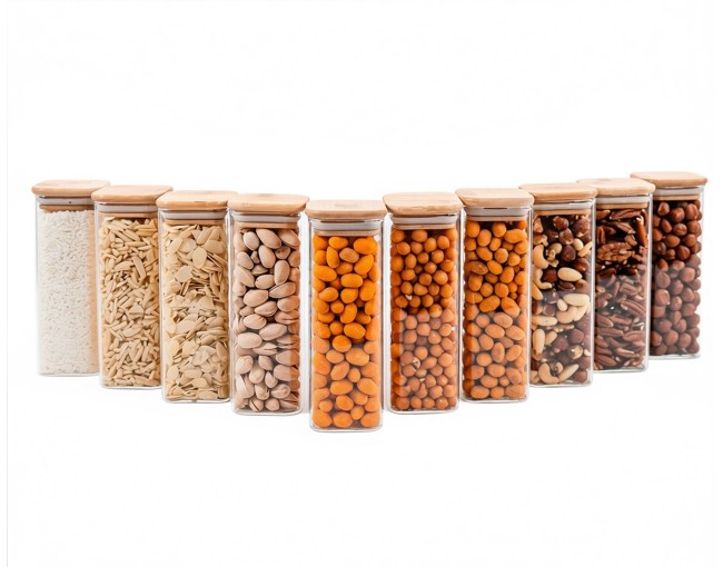 Schmale quadratische Vorratsgläser 16 cm hoch 10er Set