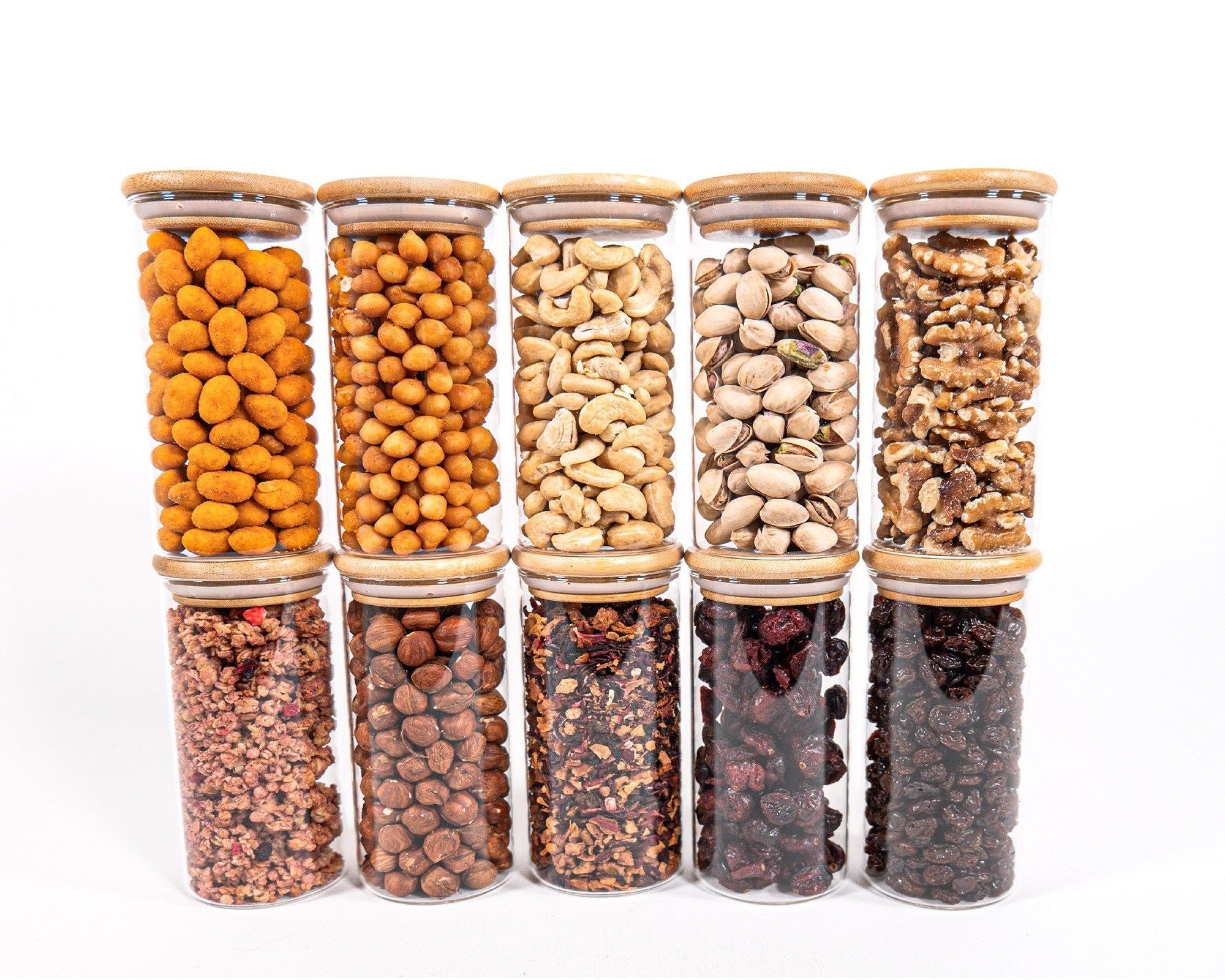 Bocaux de conservation étroits de 12 cm de haut avec couvercles en bambou, lot de 10