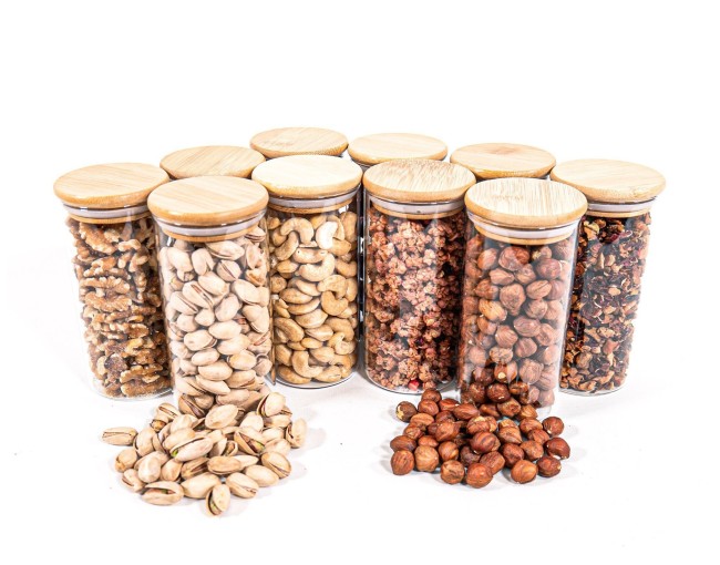 Bocaux de conservation étroits de 12 cm de haut avec couvercles en bambou, lot de 10