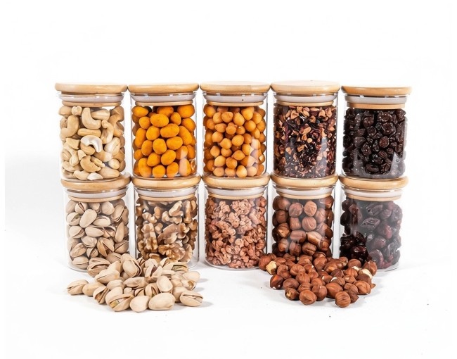 Bocaux de conservation étroits de 8 cm de haut avec couvercles en bambou, lot de 10