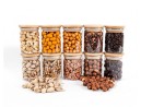 Narrow storage jars 8 cm high with bamboo lids, set of 10