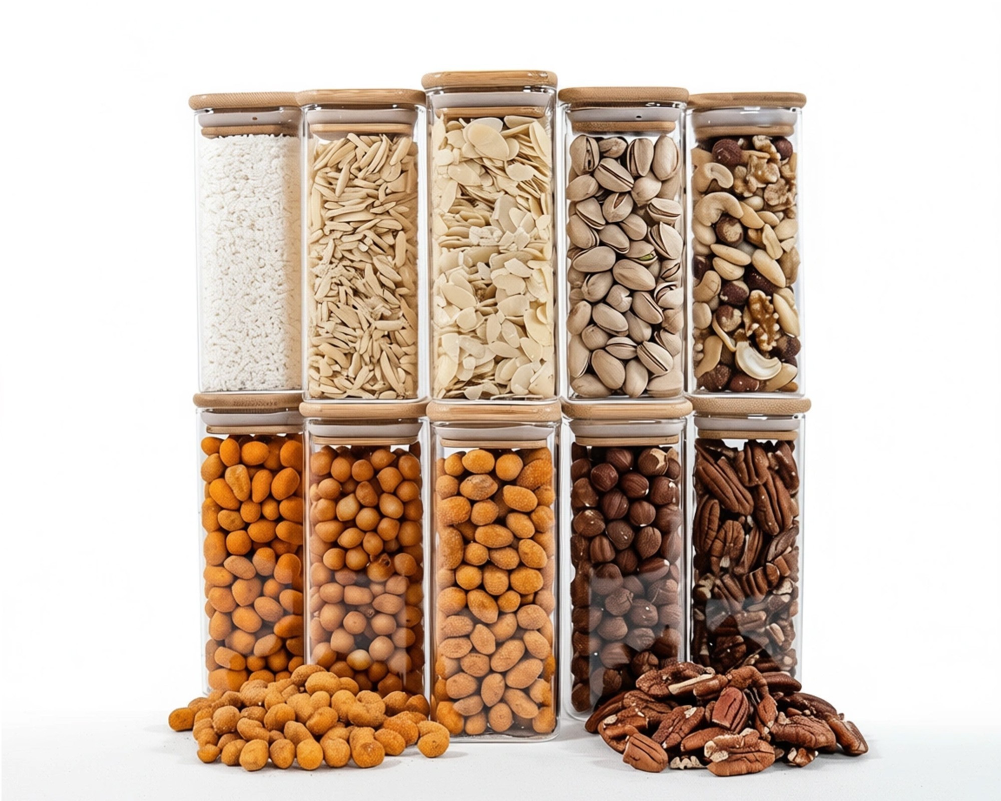 Narrow square storage jars 14 cm high set of 10