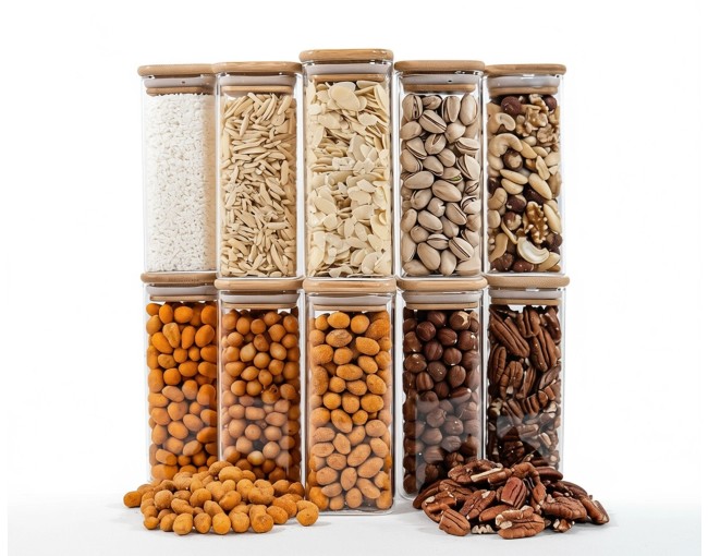 Narrow square storage jars 14 cm high set of 10