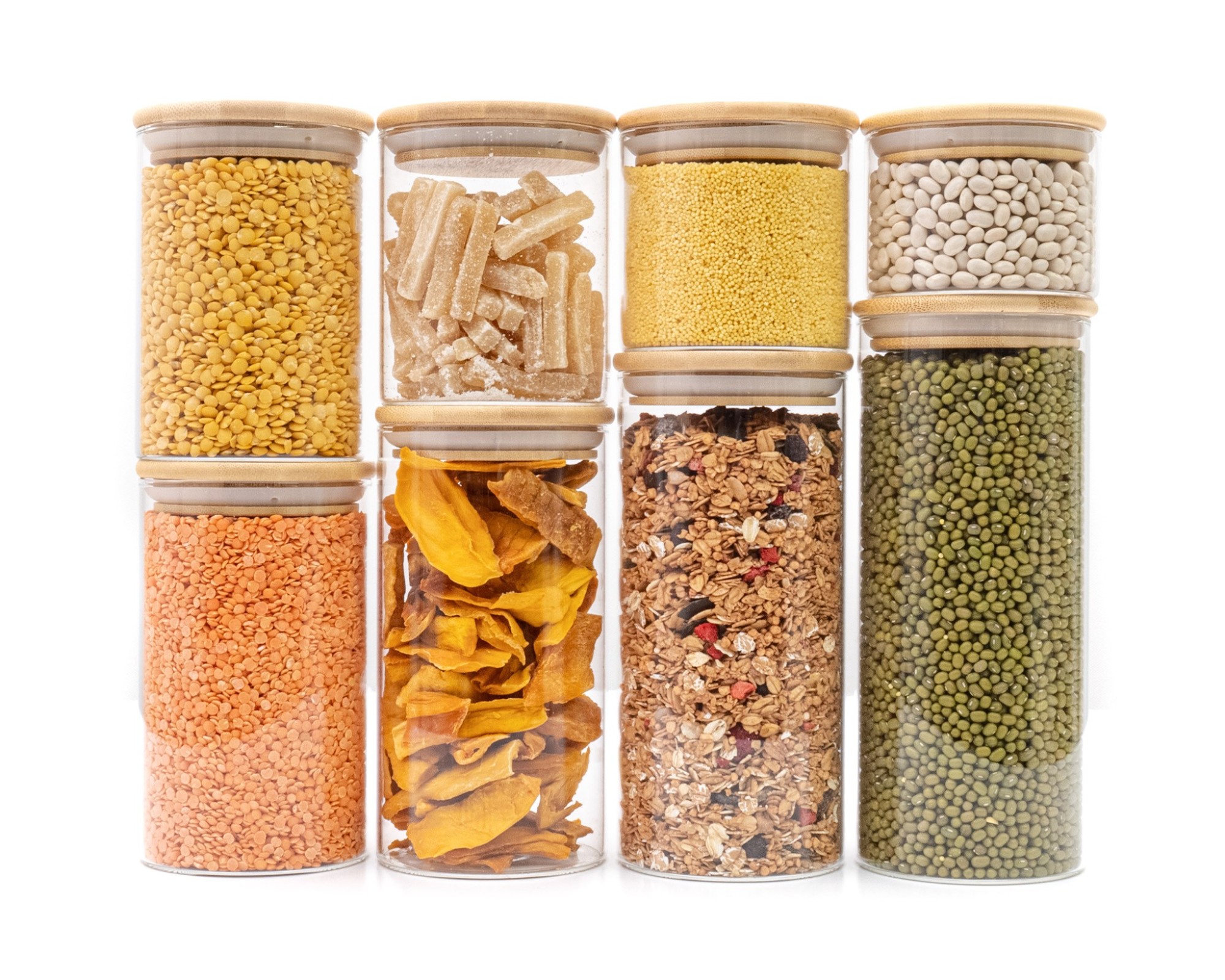 Round storage jars with bamboo lids, set of 4, 800ml