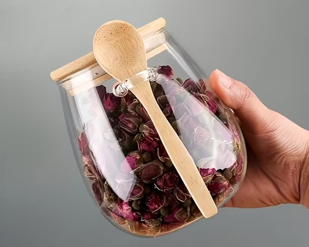 Bocaux de conservation avec couvercle en bambou et cuillère, lot de 2