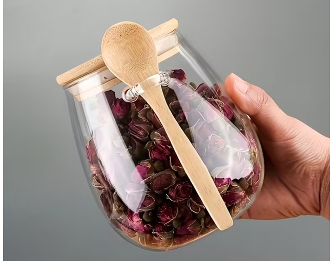 Vorratsgläser mit Bambusdeckel und Löffel 2er Set 350ml