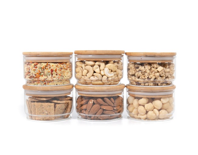 Round storage jars, stackable, set of 6