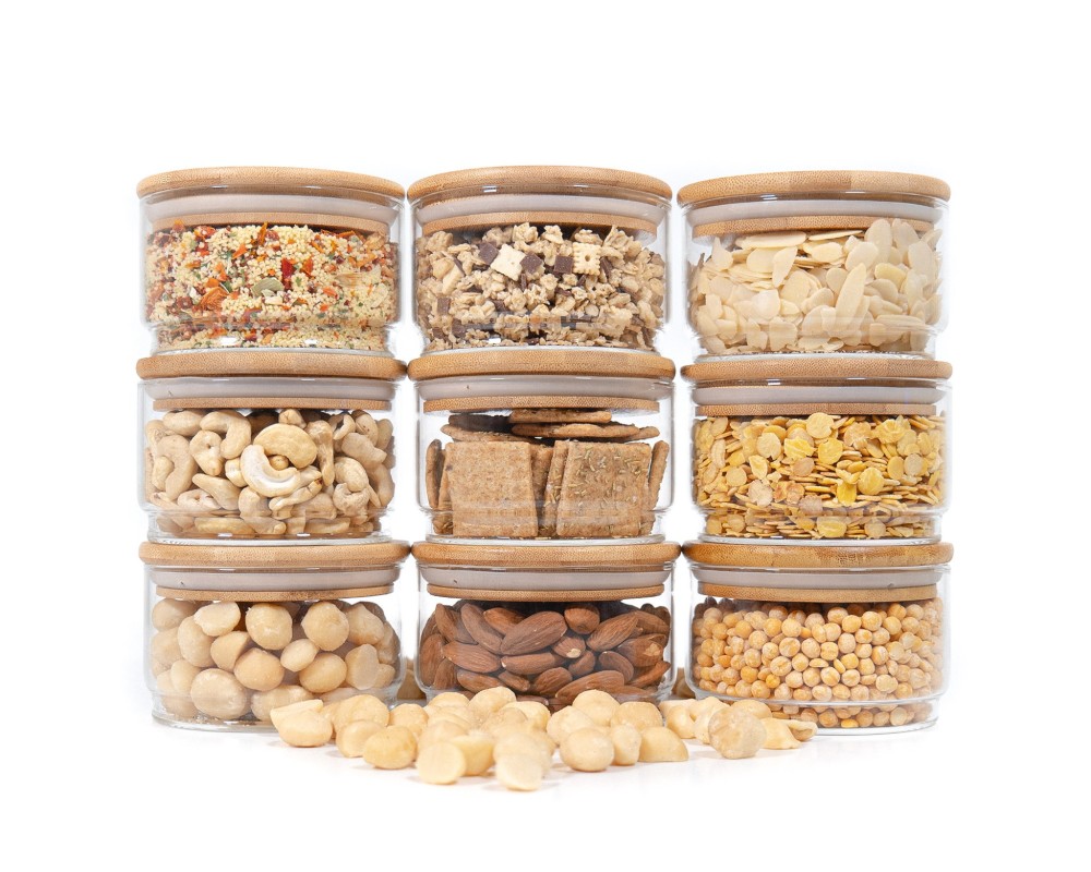 Round storage jars, stackable, set of 9