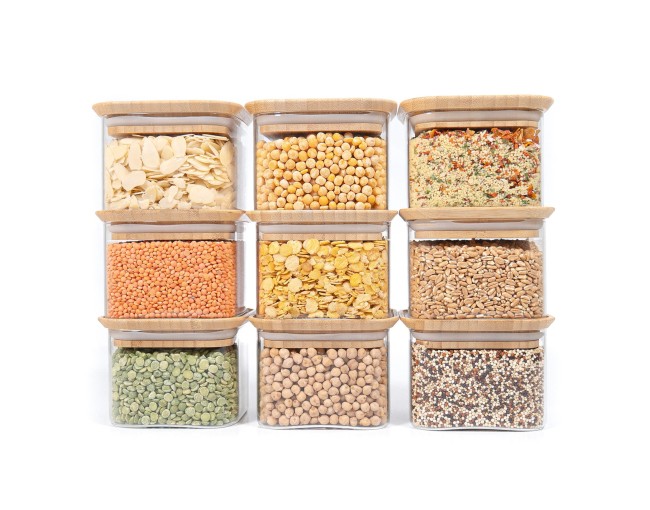 Bocaux de rangement carrés, empilables, lot de 9