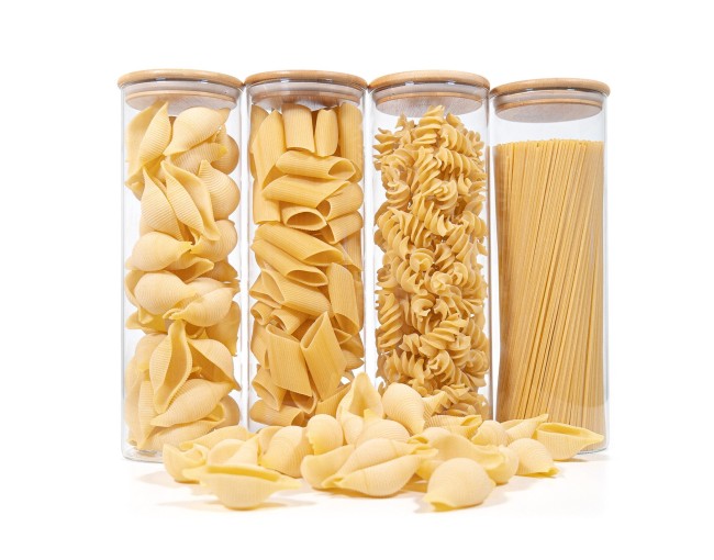 Round storage jars with bamboo lids, set of 4, 2000 ml