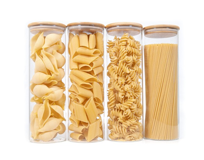 Barattoli rotondi con coperchio in bambù, set da 4, 2000 ml