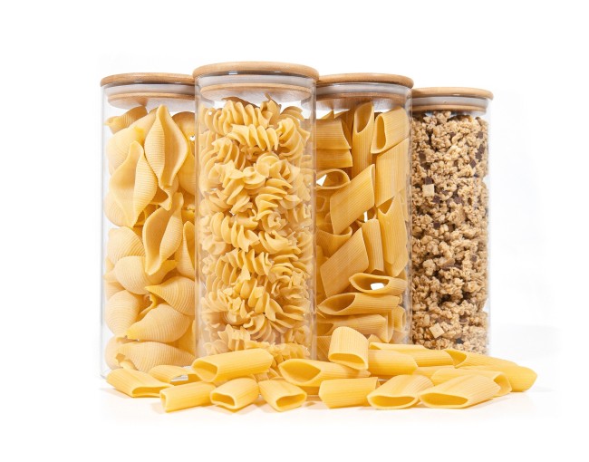Barattoli rotondi con coperchio in bambù, set da 4, 1700 ml