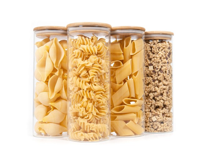 Barattoli rotondi con coperchio in bambù, set da 4, 1700 ml