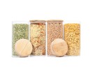 Bocaux de conservation ronds avec couvercles en bambou, lot de 4, 1400 ml