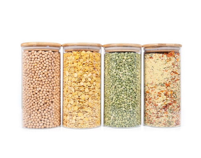 Bocaux de conservation ronds avec couvercles en bambou, lot de 4, 1400 ml