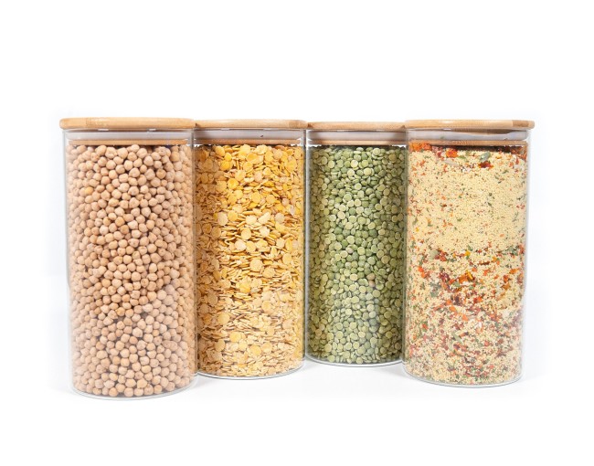 Bocaux de conservation ronds avec couvercles en bambou, lot de 4, 1400 ml