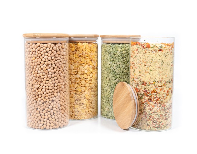 Bocaux de conservation ronds avec couvercles en bambou, lot de 4, 1400 ml