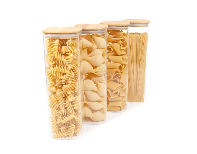Square storage jars with bamboo lids, set of 4, 2400 ml