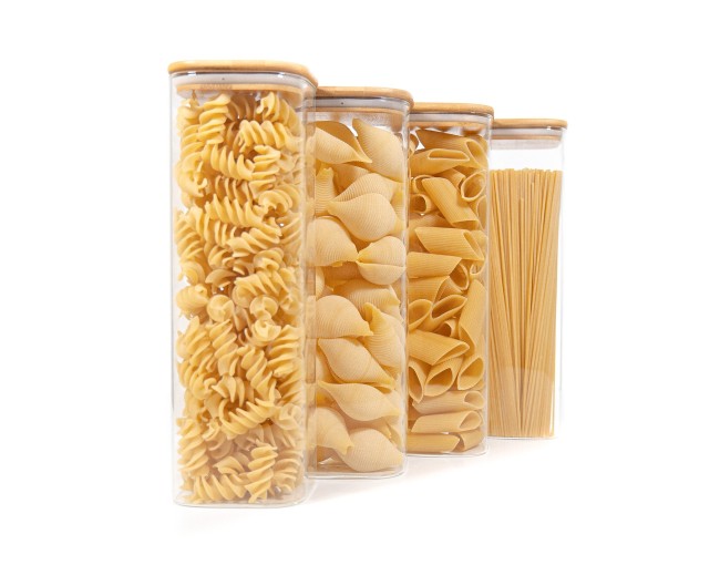 Barattoli quadrati con coperchio in bambù, set da 4, 2400 ml