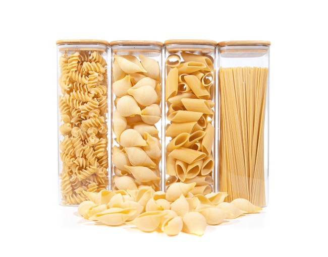 Bocaux de conservation carrés avec couvercles en bambou, lot de 4, 2400 ml