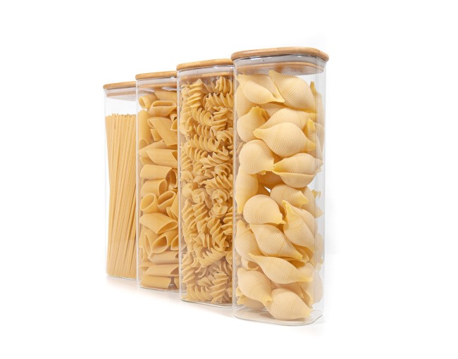 Barattoli quadrati con coperchio in bambù, set da 4, 2400 ml