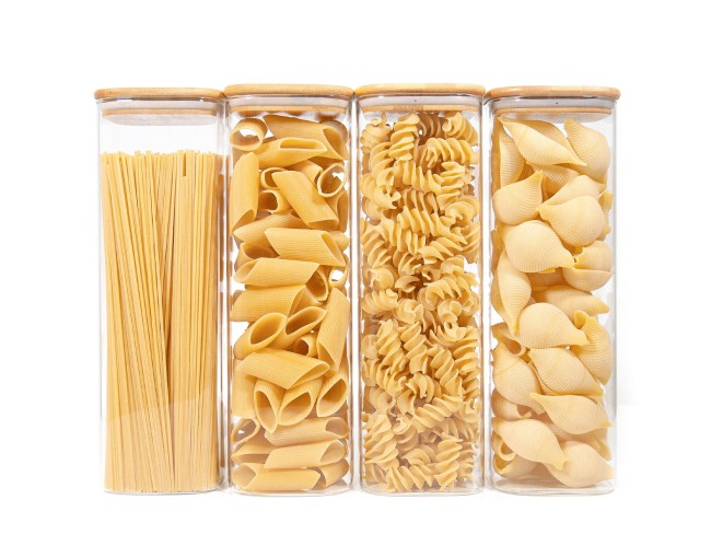 Bocaux de conservation carrés avec couvercles en bambou, lot de 4, 2400 ml