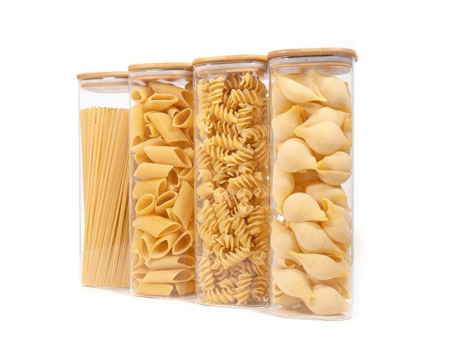 Barattoli quadrati con coperchio in bambù, set da 4, 2400 ml