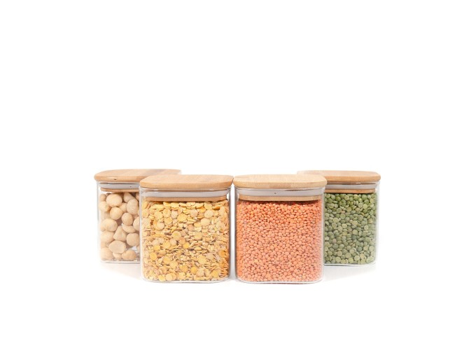 Barattoli quadrati con coperchio in bambù, set da 4, 800 ml