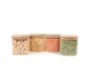 Barattoli quadrati con coperchio in bambù, set da 4, 800 ml