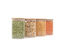 Quadratische Vorratsgläser mit Bambusdeckel 4er Set 1200ml