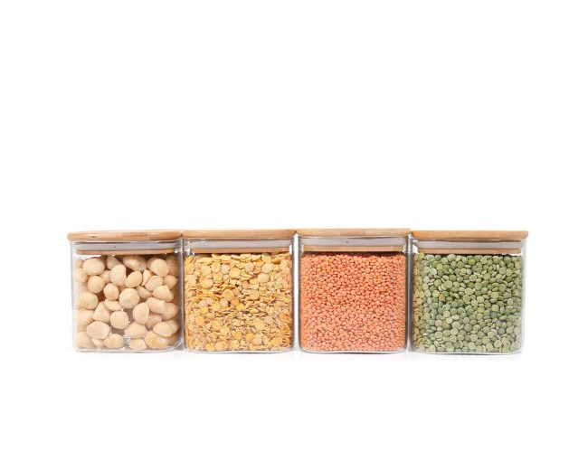 Square storage jars with bamboo lids, set of 4, 800ml