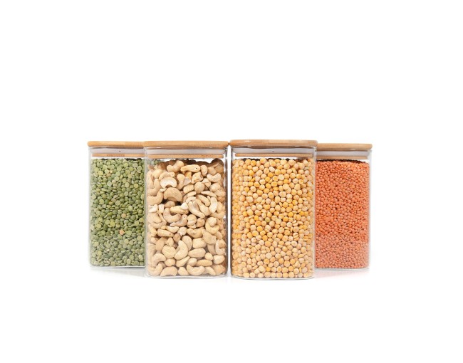 Quadratische Vorratsgläser mit Bambusdeckel 4er Set 1200ml