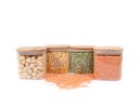 Square storage jars with bamboo lids, set of 4, 800ml