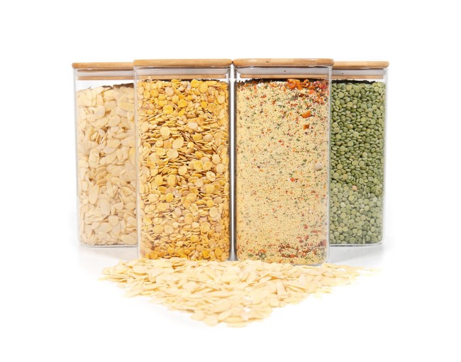 Square storage jars with bamboo lids, set of 4, 1600 ml