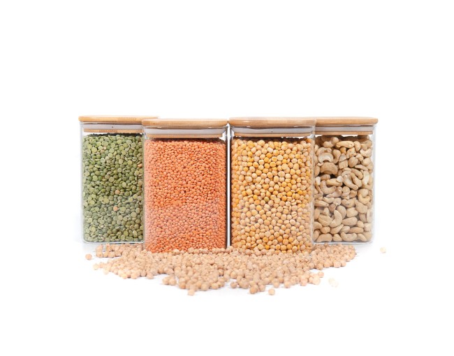 Square storage jars with bamboo lids, set of 4, 1200 ml