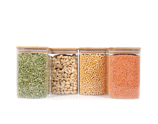 Square storage jars with bamboo lids, set of 4, 1200 ml