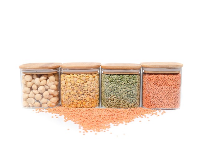 Square storage jars with bamboo lids, set of 4, 800ml