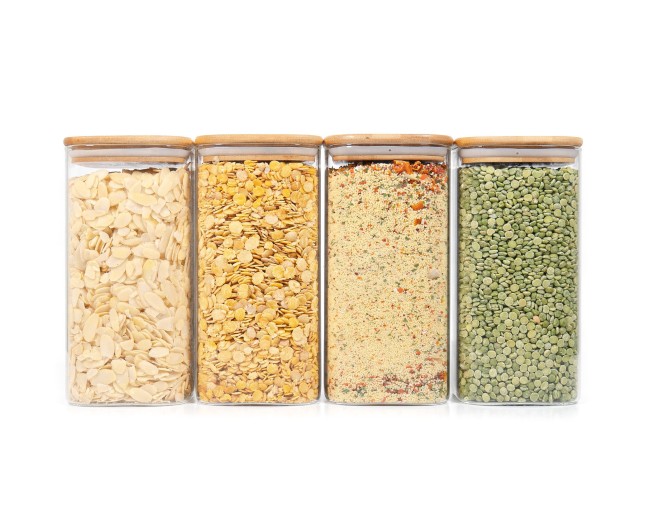 Quadratische Vorratsgläser mit Bambusdeckel 4er Set 1600ml