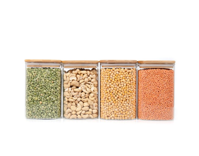 Barattoli quadrati con coperchio in bambù, set da 4, 1200 ml